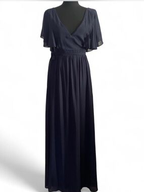 Lulus Convincing Grace Navy Blue flutter sleeve, wrap maxi dress